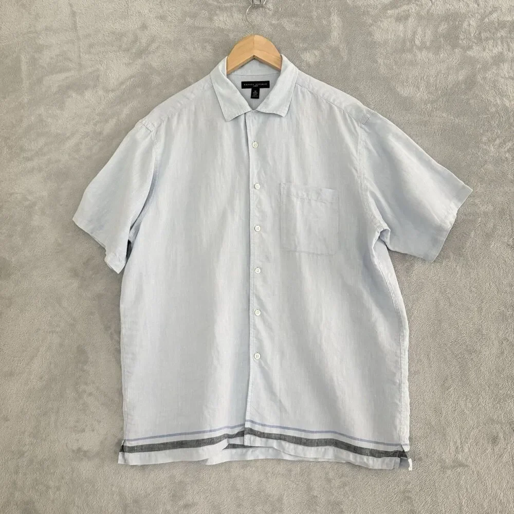 Banana Republic 100% Linen Shirt Mens M Blue Short Sleeve Button Down